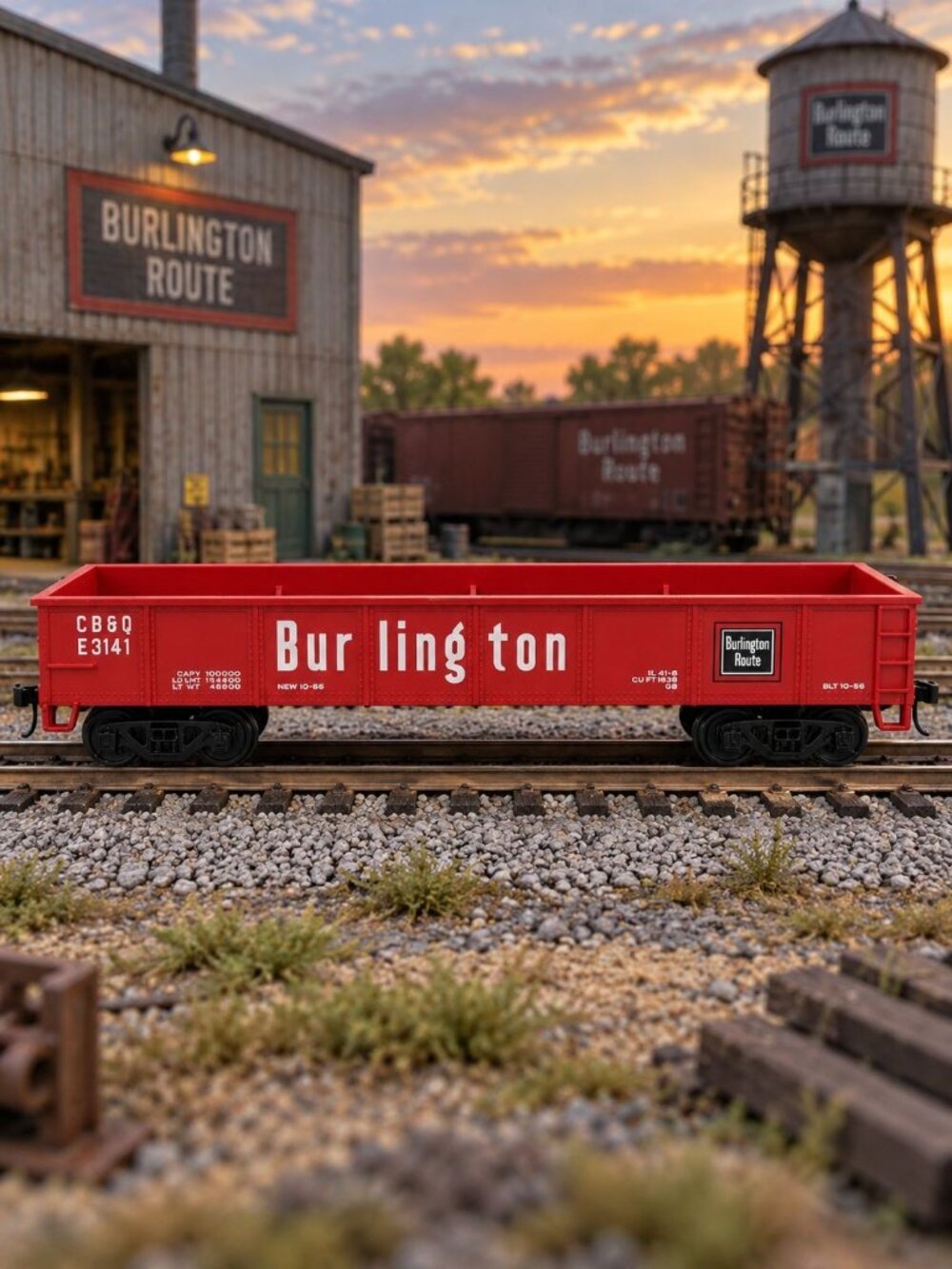Bachmann HO Scale Electric Model Train Red Burlington Gondola Car CB&Q E3141 6"
